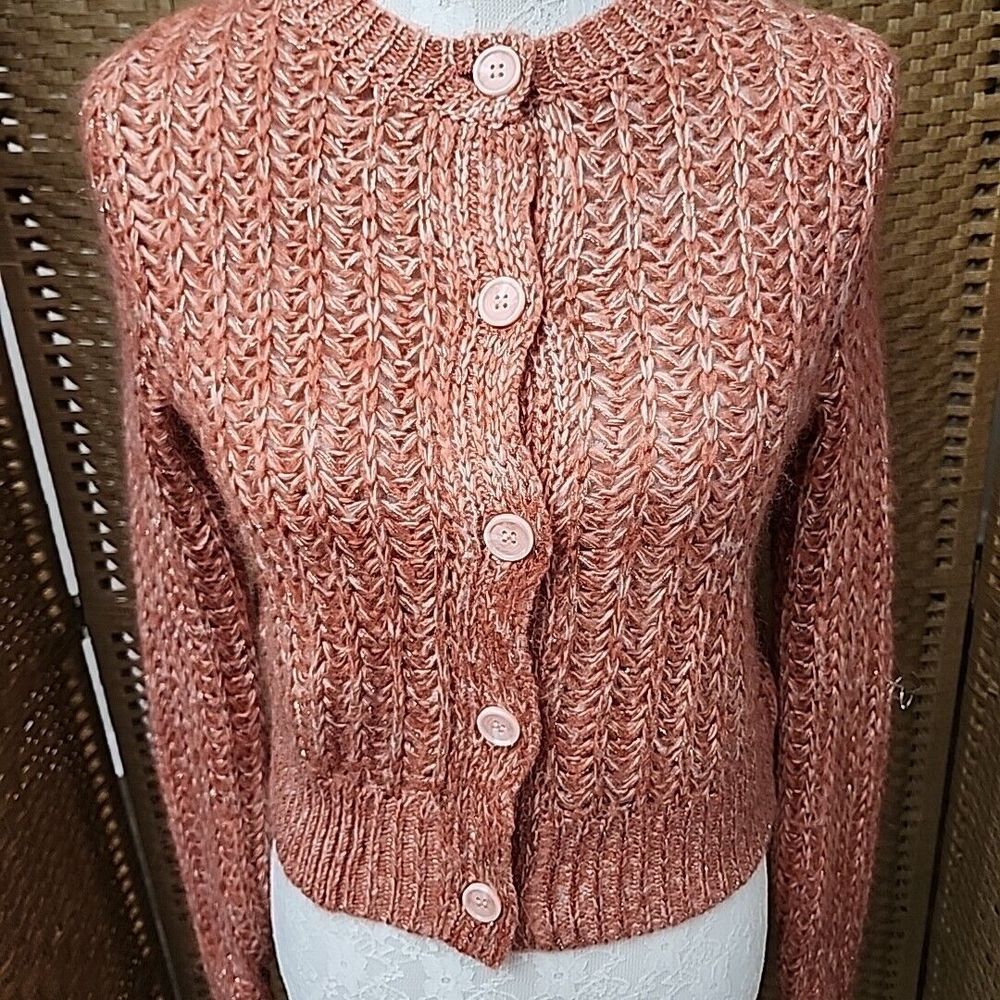 Copper Key Women's Knit Button-Up Cardigan Sweater Size Small‎ Blush Pink